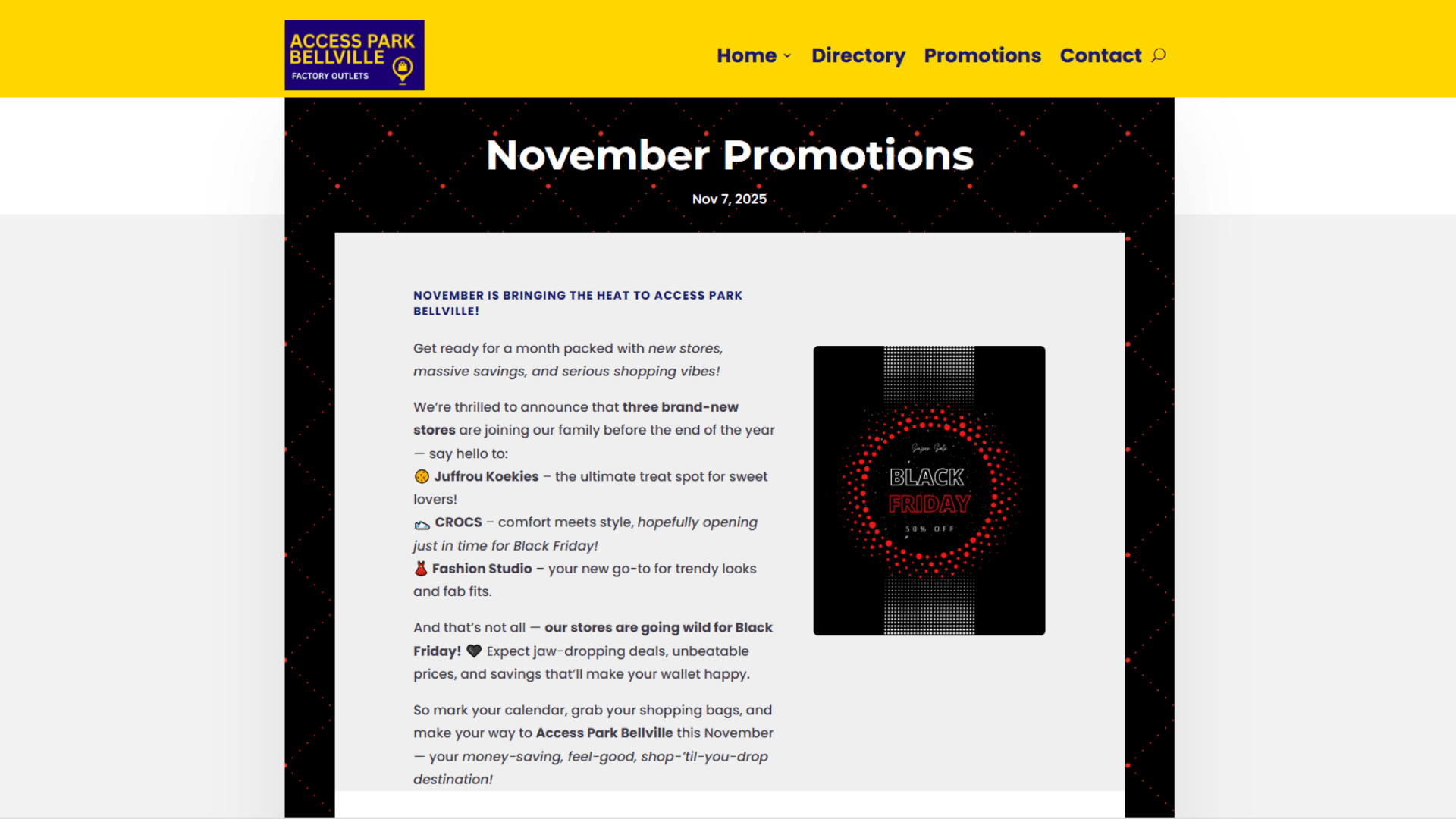 Access Park Bellville website promotions blog feature